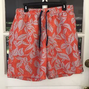 Tommy Bahama Relax Swim Trunks Men's Large Orange Floral Mesh Lined Drawstring